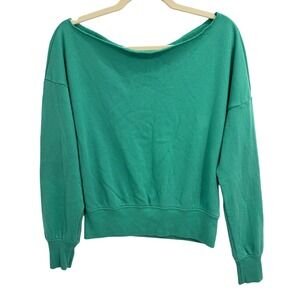 Carbon38 Off Shoulder Sweatshirt French Terry XS Green Boat Neck Long Sleeve